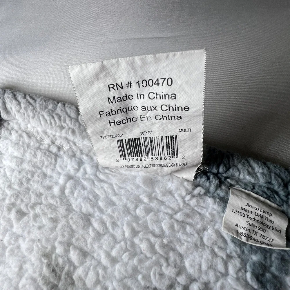 THRO Shark Baby Blanket 28x40 Loft Fleece Nursery Decor Gray White Monochrome